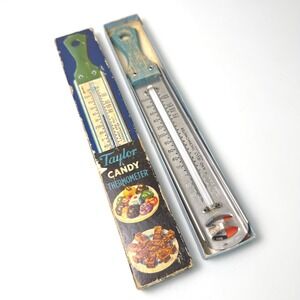Vintage Taylor Candy and Jelly Thermometer Stainless Steel Wood Handle with Box